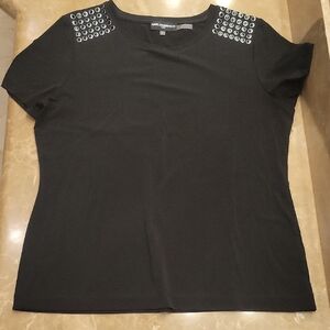 Karl Lagerfeld New Look Black Tee with Metallic Details @ Shoulders,  M
